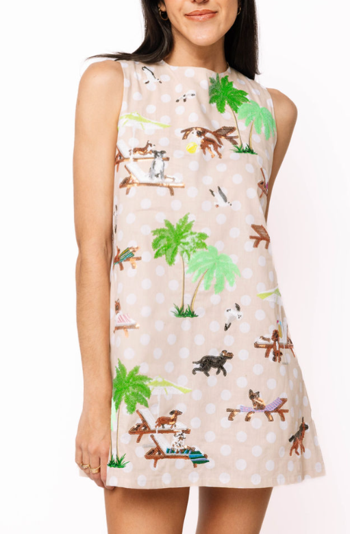 Queen of Sparkles Beige Polka Dot Dogs at the Beach Tank Dress Pink Creek Queen of Sparkles Beige Polka Dot Dogs at the Beach Tank Dress Pink Creek