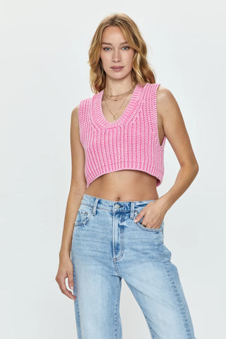 Cora Knit Cropped Vest Pink Cosmos