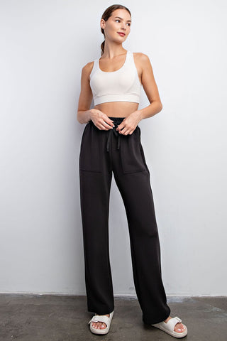 Cassidy Modal Poly Span Straight Lounge Pants With Pockets Black