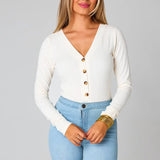 Holly Long Sleeve Button Up Bodysuit - White [BuddyLove]