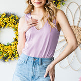 Lavender Essential V Neck Sleeveless Bodysuit