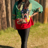 Green Christmas Living Room Sweatshirt With Bow Sleeve - Green [Queen of Sparkles]