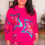 Cozy Soft Sequin Star Sweater with Shorts Set