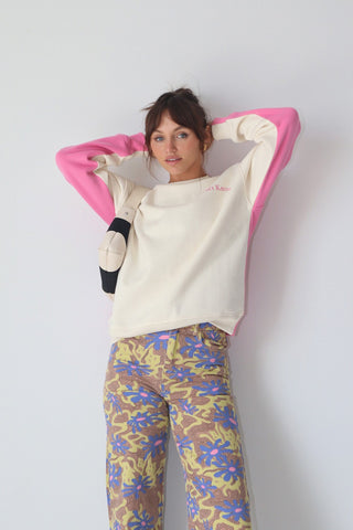 Don't Know, Don't Care Two Toned Crewneck Sweatshirt Cream/Pink