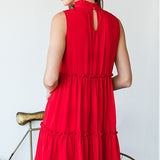 Red Mock Neck Ruffle Tiered Dress
