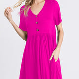 Fuchsia V Neck Babydoll Pocket Dress