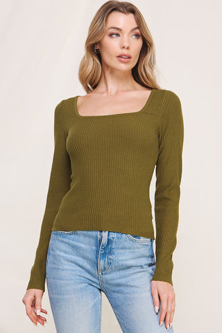 Kellen Square Neck Long Sleeve Sweater Capulet Green