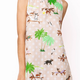 Queen of Sparkles Beige Polka Dot Dogs at the Beach Tank Dress