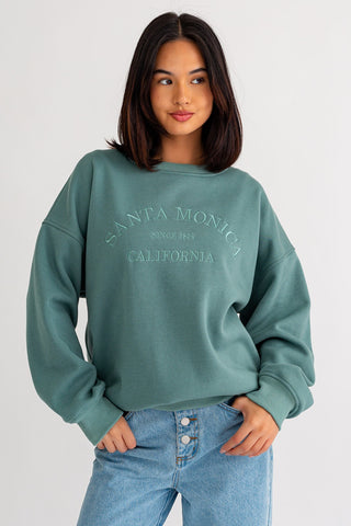 Santa Monica Embroidered Sweatshirt Dark Sage