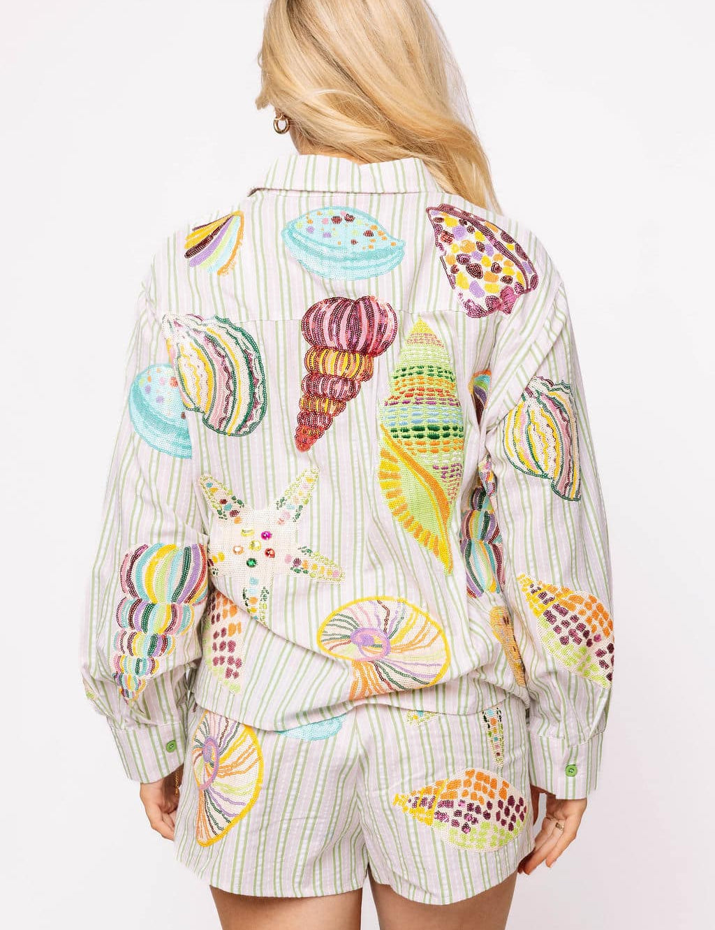 Striped Button Up Multi Shell Long Sleeve Top - Multi [Queen of Sparkles]