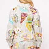 Striped Button Up Multi Shell Long Sleeve Top - Multi [Queen of Sparkles]