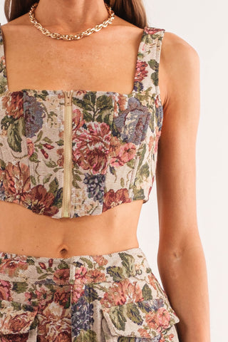 Lorelei Floral Print Jacquard Corset Top Multi