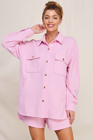 Hudson Button Down Shirt with Pockets Pink