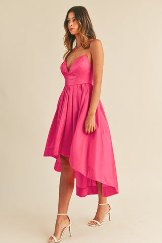 Shaylee Fit And Flare High Low Midi Dress Hot Pink