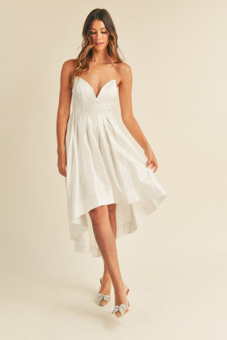 Shaylee Fit And Flare High Low Midi Dress Off White