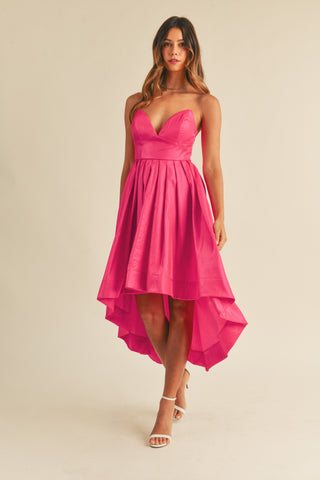 Shaylee Fit And Flare High Low Midi Dress Hot Pink
