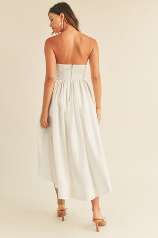 Shaylee Fit And Flare High Low Midi Dress Off White