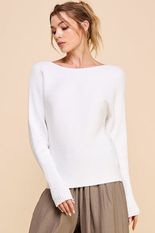 Farrah Ribbed Dolman Pullover Sweater Off White