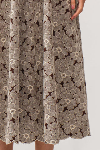 Poppy Floral Embroidered Denim Midi Dress Brown