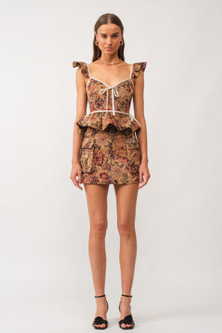 Mira Floral Jacquard Peplum Top Sage