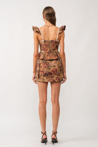 Mira Floral Jacquard Peplum Top Sage