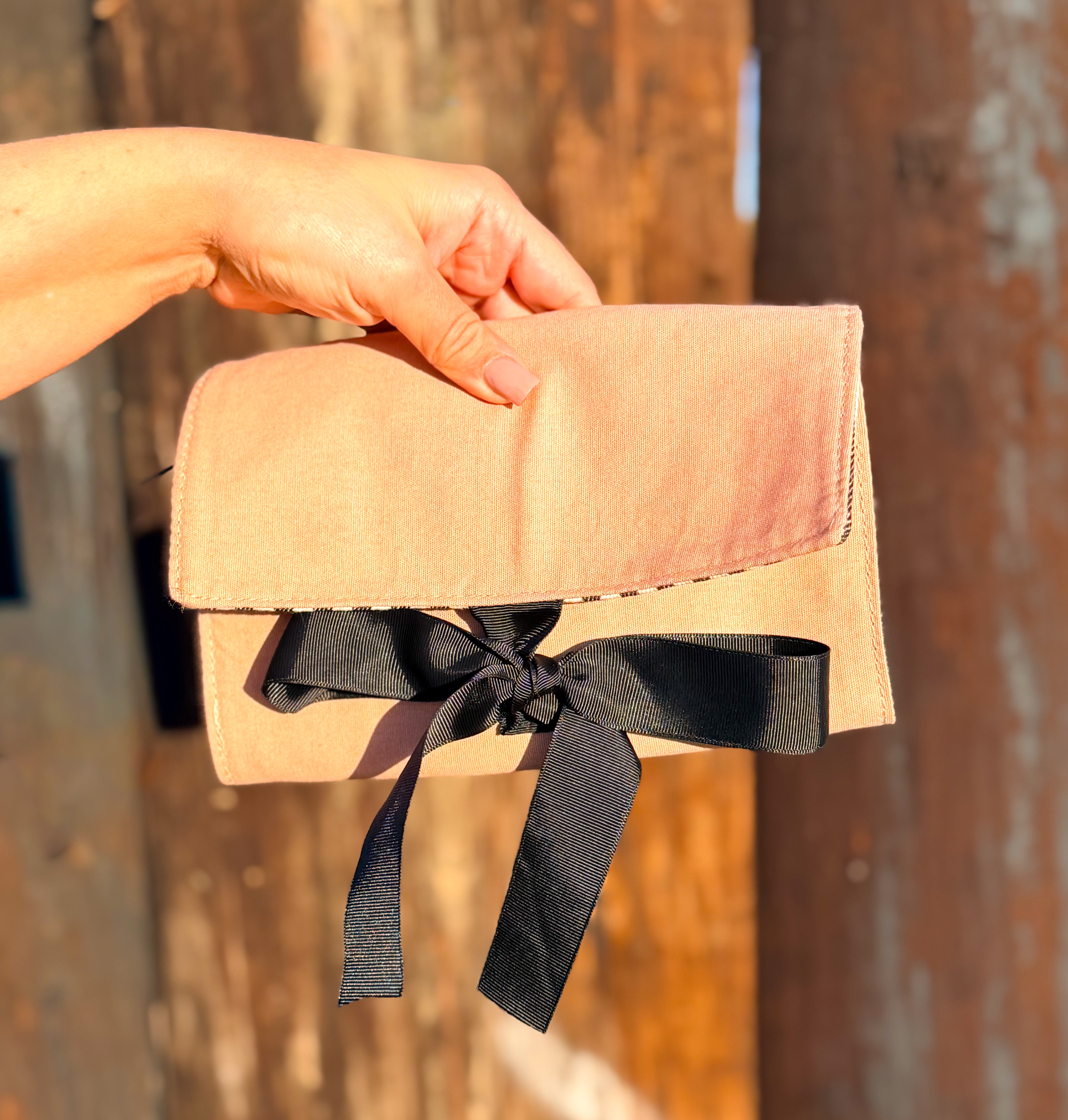 Large Jewelry Roll Travel Pouch – Pink/Blush