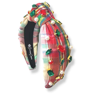 Metallic White Tartan Plaid Headband with Crystals - Adult Size