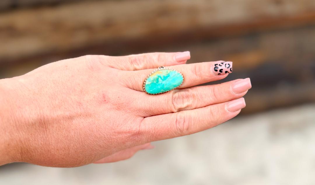 Large One-Stone Turquoise Ring-Size 7