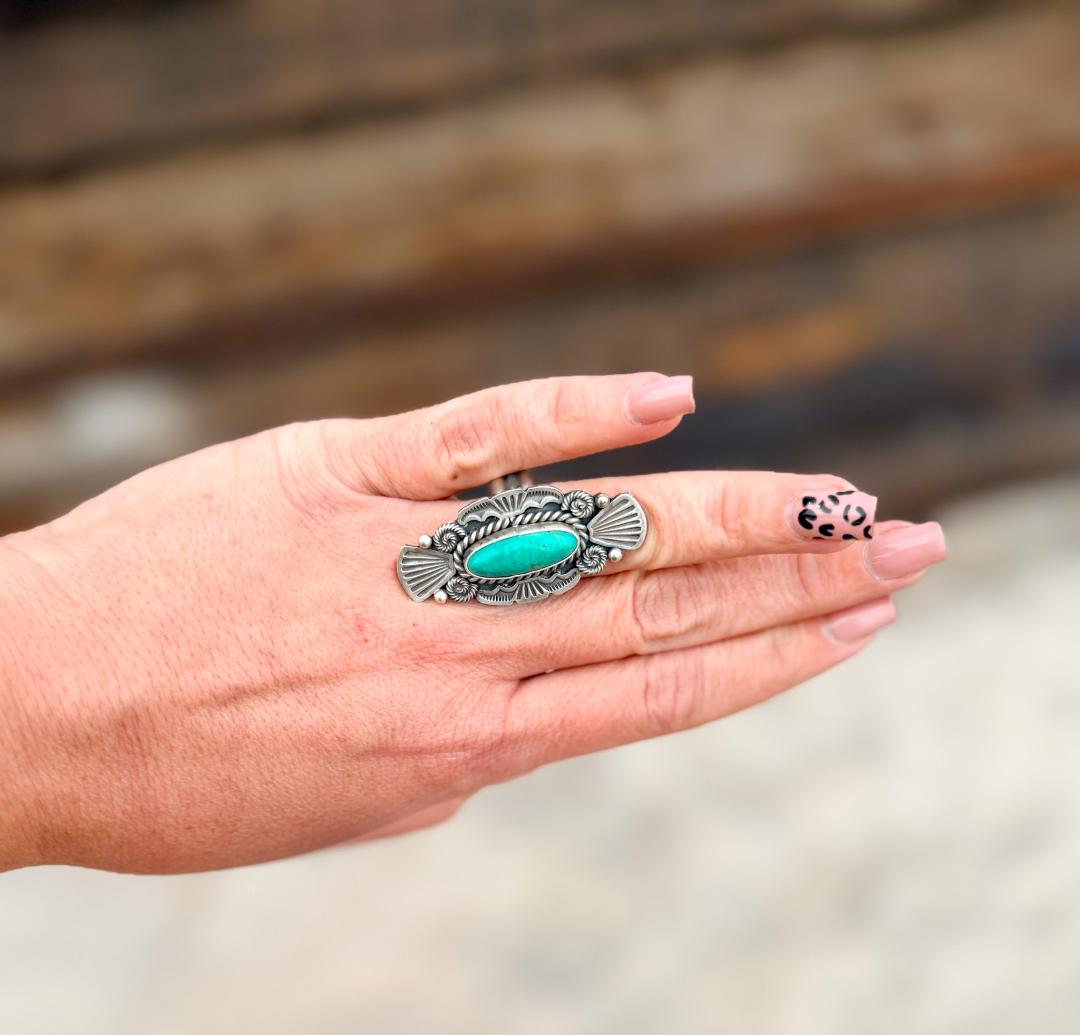 Large One Stone Turquoise Ring – Size 9