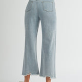 Astrid High Rise Rhinestone Straight Leg Cropped Denim Light Wash