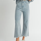 Astrid High Rise Rhinestone Straight Leg Cropped Denim Light Wash