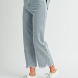 Astrid High Rise Rhinestone Straight Leg Cropped Denim Light Wash