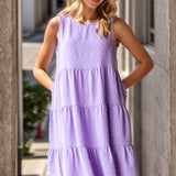 Lilac Swiss Dot Tiered Sleeveless Mini Dress