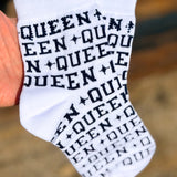 White & Navy Rhinestone Queen Socks