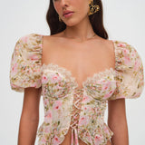Emmaline Corset Top - Yellow Multi [For Love and Lemons]