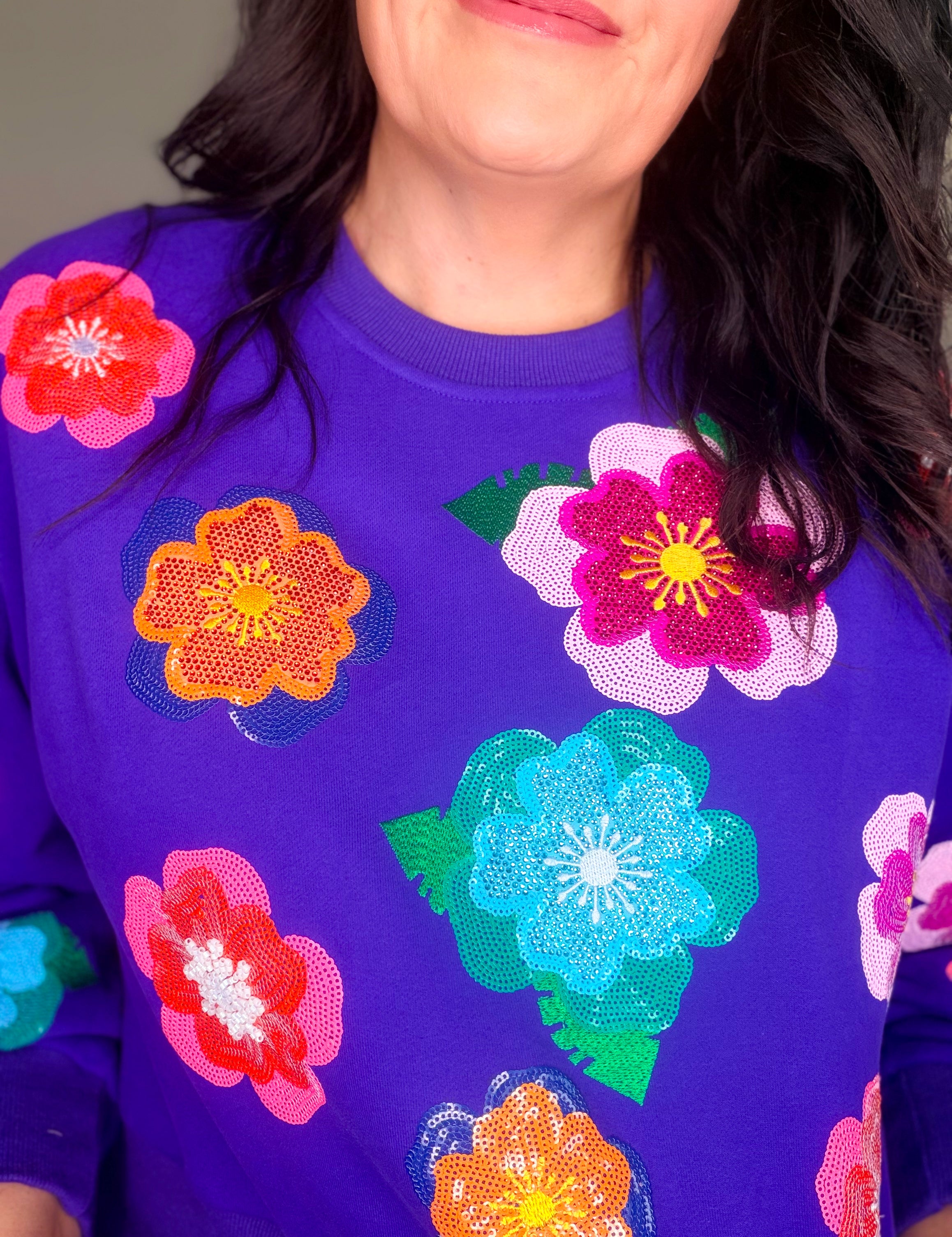 Bright Purple Multi Float Flower Sweatshirt – Queen of Sparkles