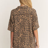 Leopard Print Ribbed Button Down Collared Top