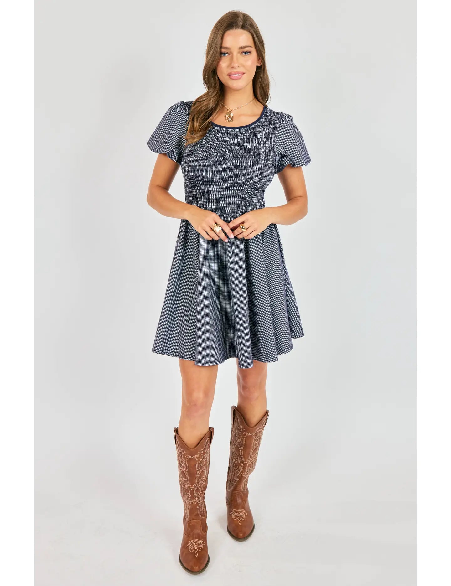 Frankie Smocked Mini Dress - Navy White