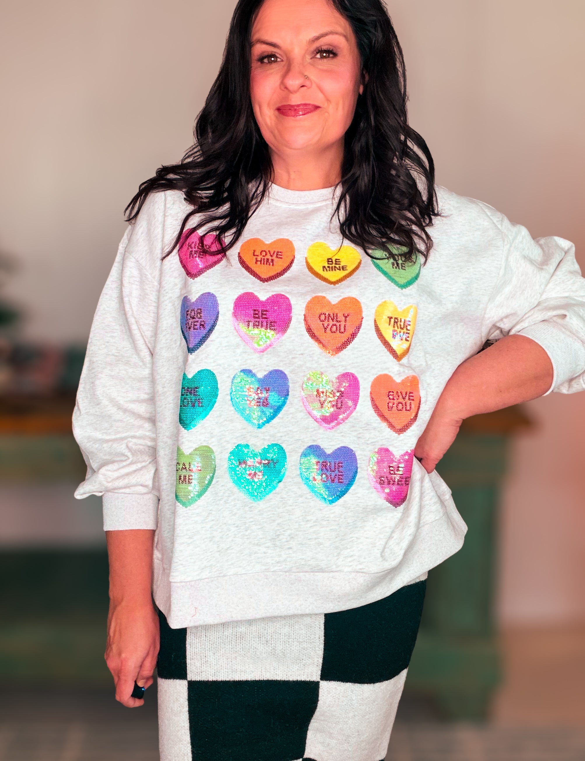 Light Grey Sweetheart Sweatshirt-Queen Of Sparkles