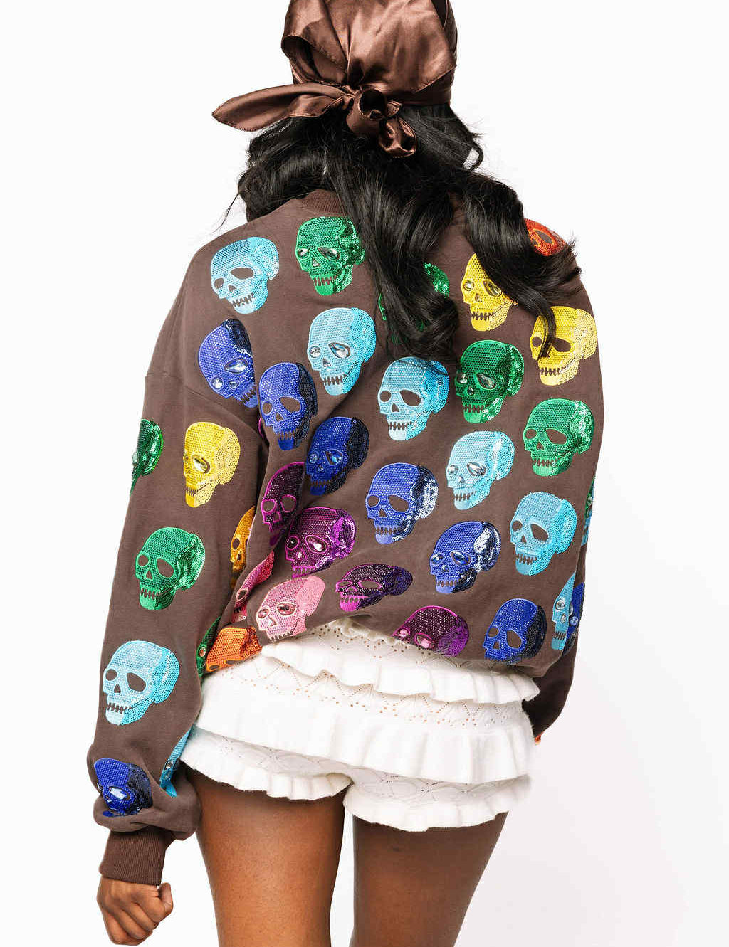 Preorder Rainbow Skulls Sweatshirt - Brown Rainbow [Queen of Sparkles]