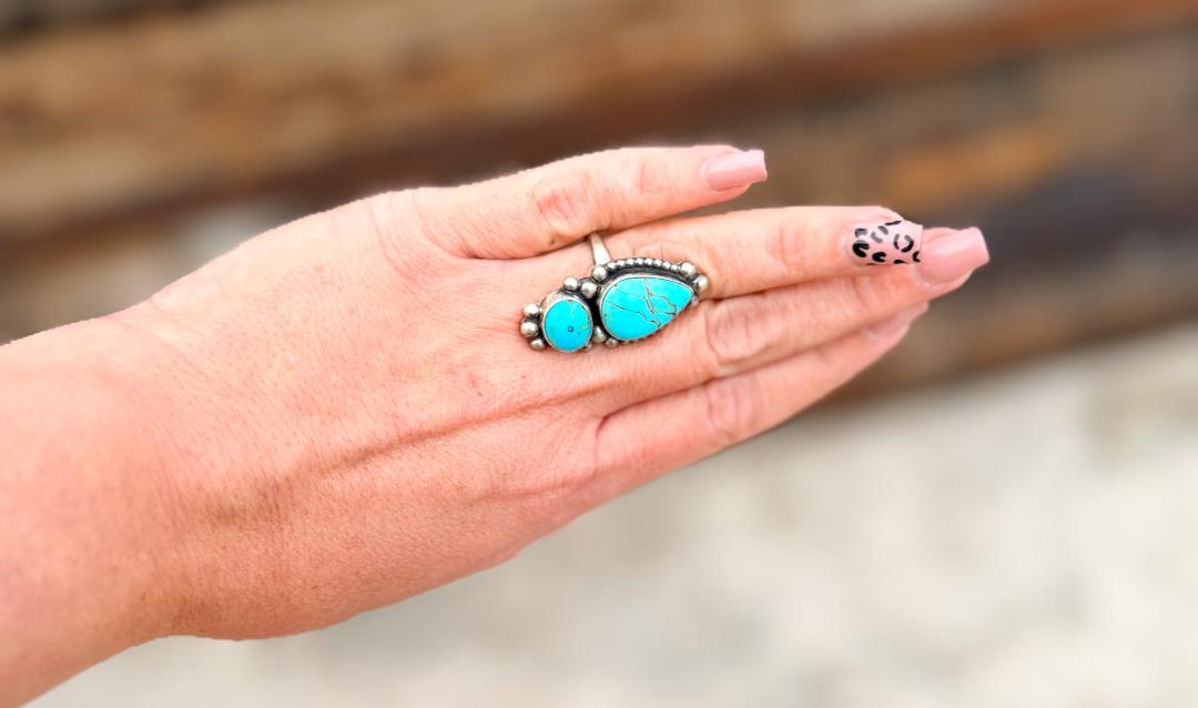 2 Stone Adjustable Turquoise Ring