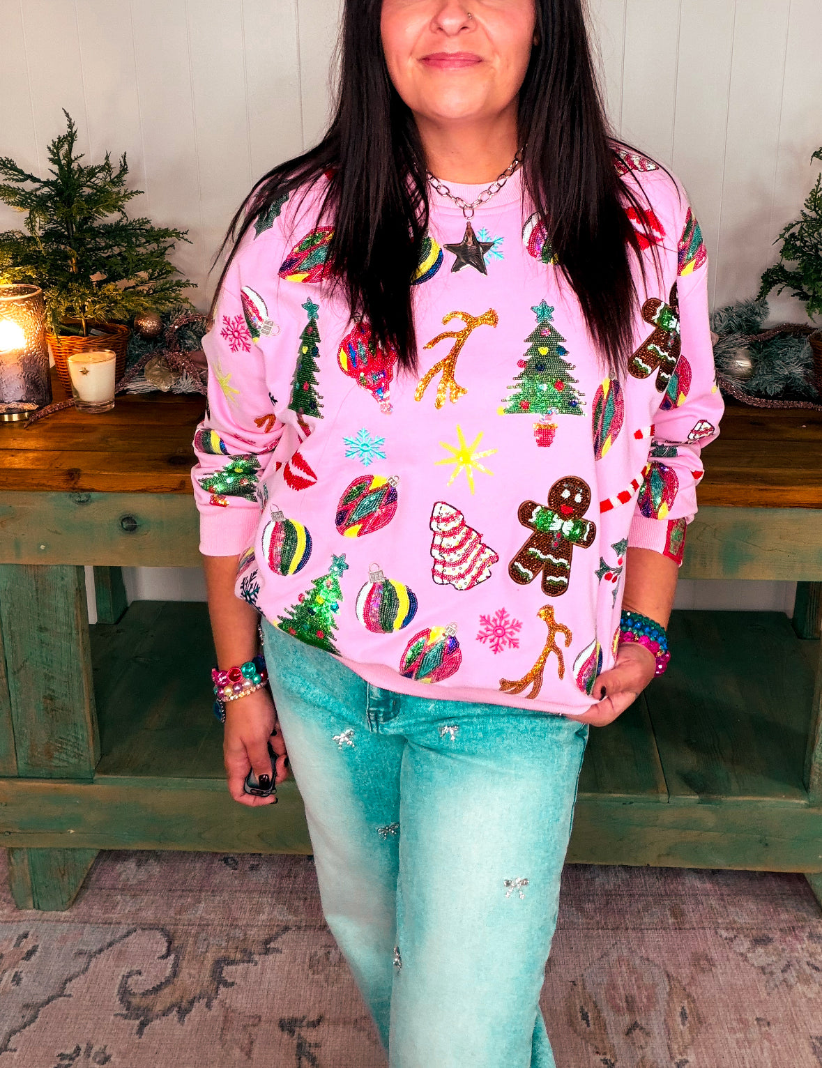 Light Pink Christmas Icons Sweatshirt - Light Pink [Queen of Sparkles]