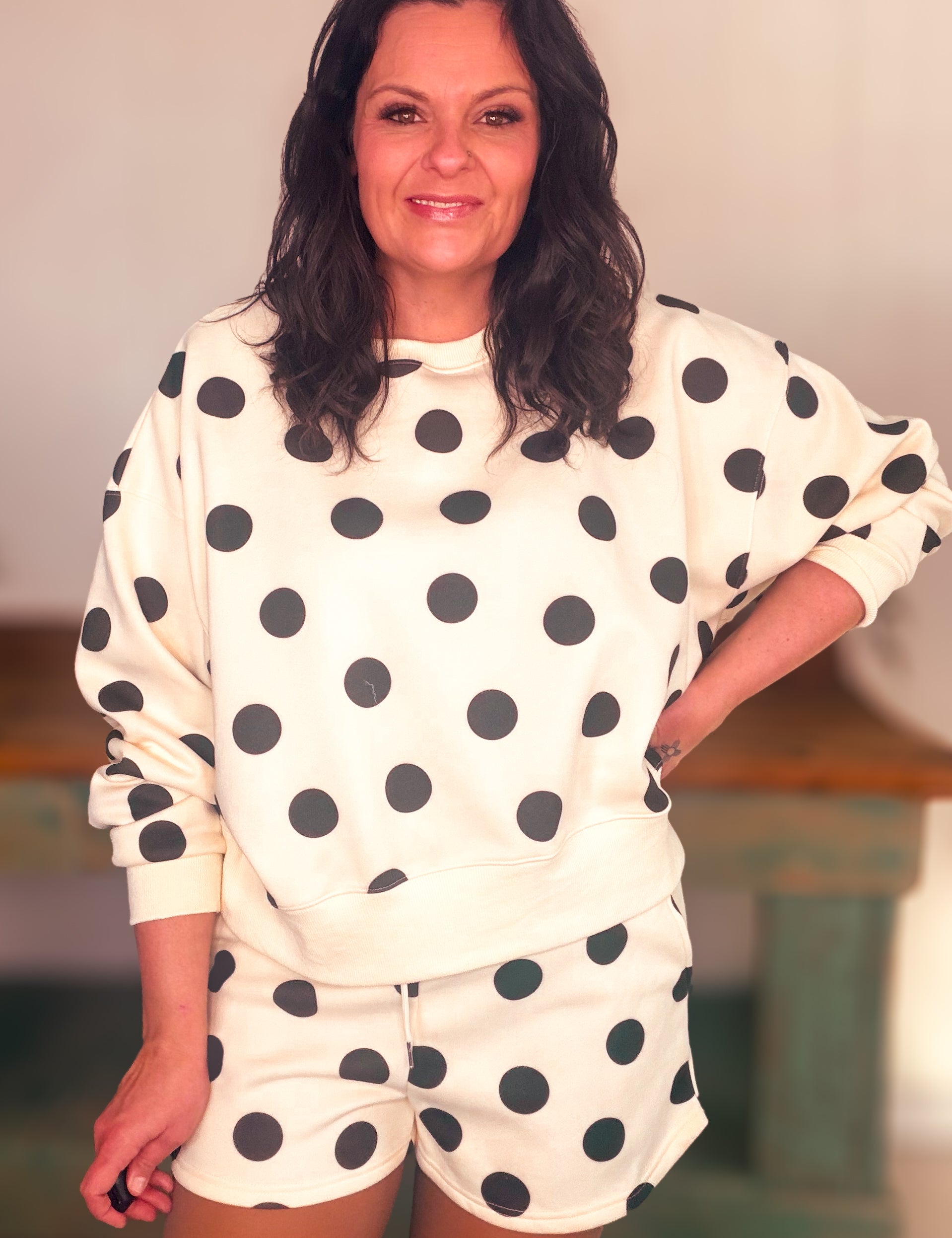 Polka Dot Sweatshirt in Black &White