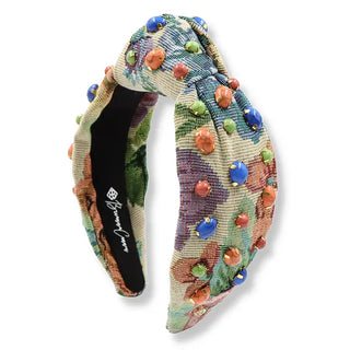 Multicolor Floral Tapestry Headband With Cabochons