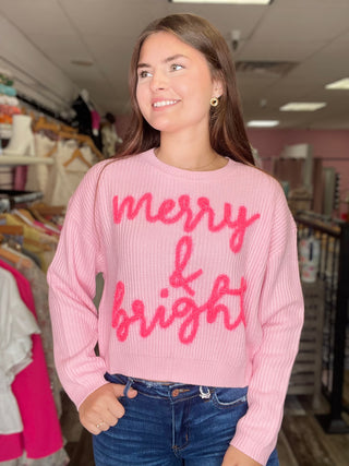 Merry and Bright Sweater Neon Pink Queen of Sparkles