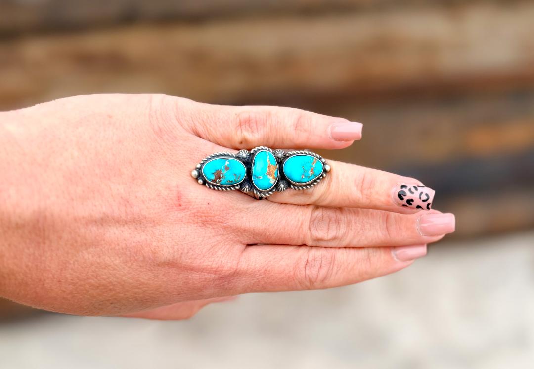 3-Stone Turquoise Ring – Size 8