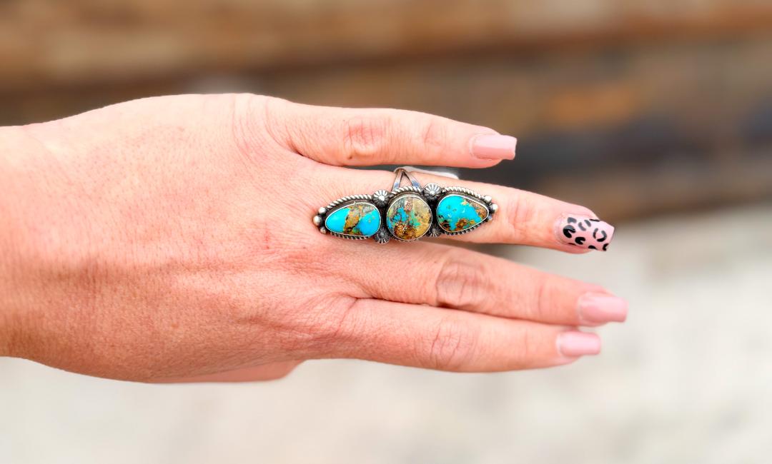 3-Stone Turquoise Ring – Size 7 3/4