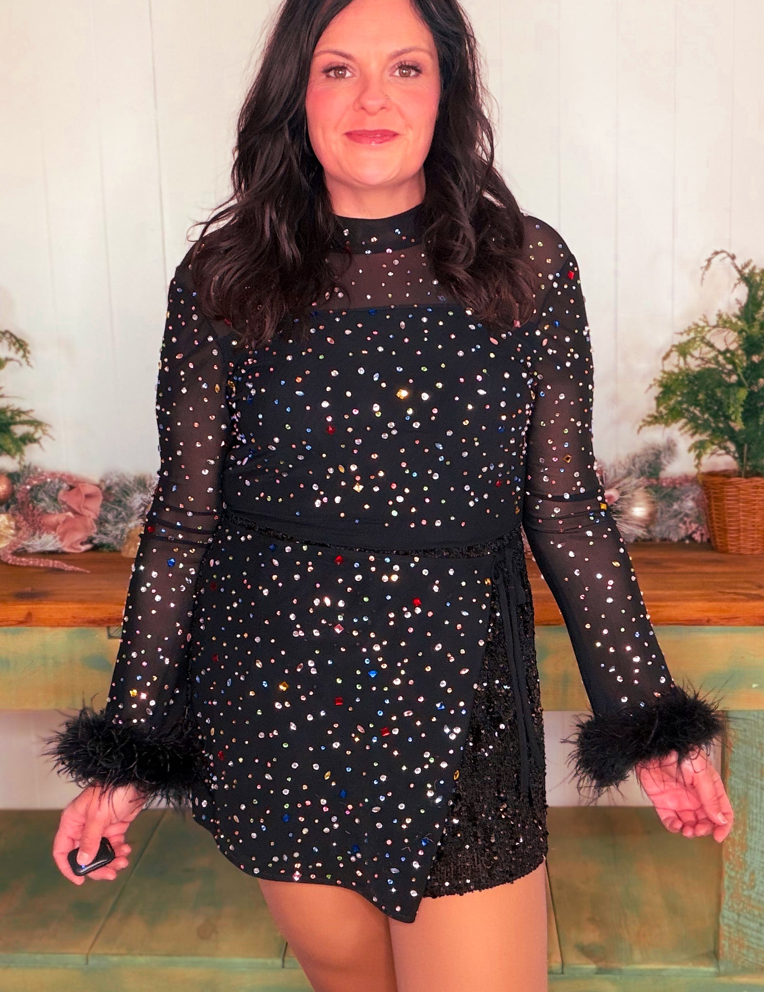 Queen of Sparkles Black Multi Scattered Rhinestone Romper