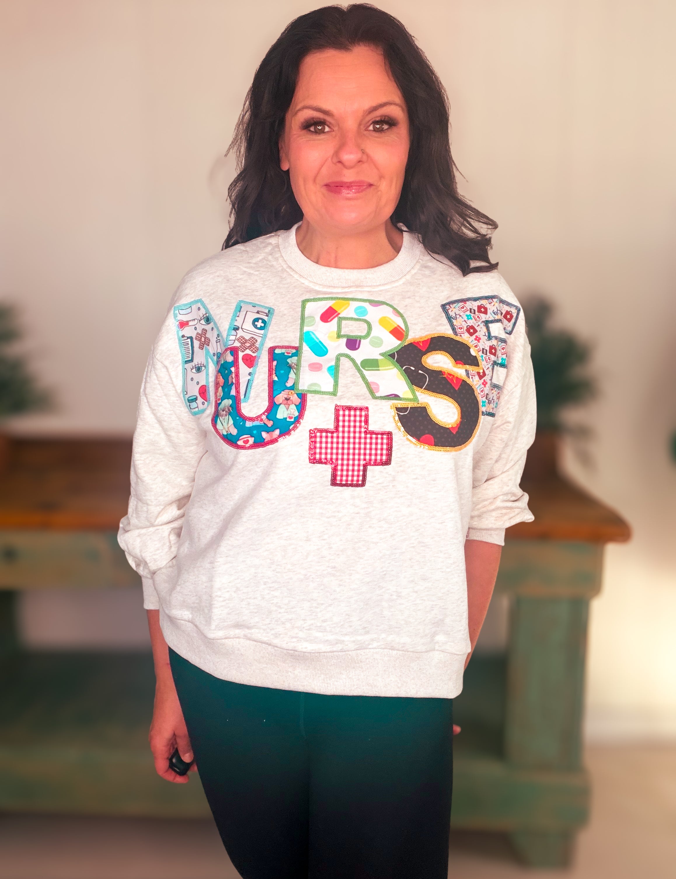 Grey 'Nurse' Multi Fabric Sweatshirt- Queen Of Sparkles