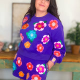 Bright Purple Multi Float Flowers Shorts-Queen of Sparkles